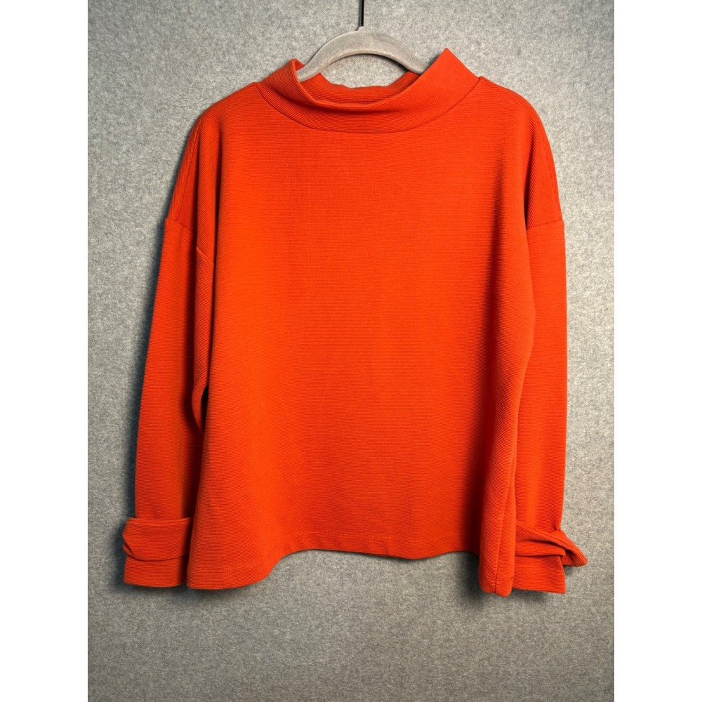 Ann Taylor M Orange Mock Neck Sweater Knit Top Button Sleeve Career Casual